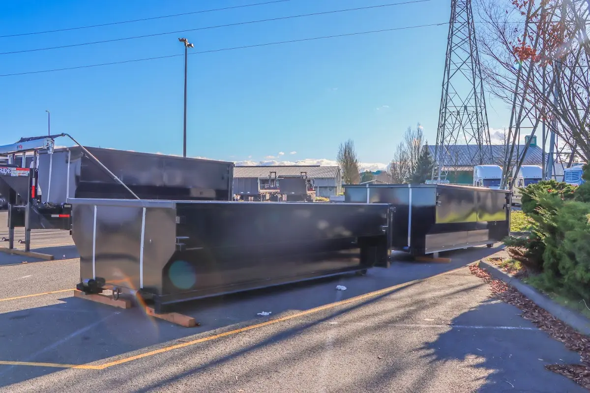 Roll-off dumpster ready for waste disposal at job site for 3 Yard Dumpster Rental in Margate City